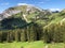 Chopfenberg or Choepfenberg Mountain above the valley Wagital or Waegital and alpine Lake Wagitalersee Waegitalersee, Innerthal