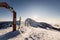 Chopok in Low Tatras national park with mountain hut and Jasna ski resort cableway station in winter. Liptov region. Demenovska wa