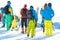CHOPOK, SLOVAKIA - JANUARY 24, 2017: Skiers and snowboarders preparing for downhill ride from the top of Chopok mountain at Jasna
