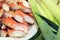 Chopped crab legs and leek