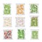 Chopped Frozen Vegetables and Greenery Stored in Plastic Packages Vector Set