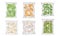 Chopped Frozen Vegetables and Greenery Stored in Plastic Packages Vector Set