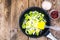 Chopped leeks in frying pan