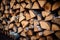 Chopped and neatly stacked firewood. Generative AI