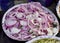 Chopped onions in rings in plate