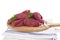 Chopped raw fresh beef pieces isolated.