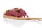 Chopped raw fresh beef pieces isolated.