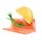 Chopped salmon slices with rosemary and a piece of lemon