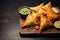 Chopped samosa, popular Indian street food, presented on a board