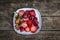 Chopped strawberries on plate