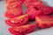 Chopped tomatoes arranged for drying