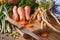 Chopped vegetables: carrots, parsley and onion on cutting board