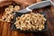 Chopped walnuts on a cutting board