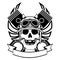 Chopper biker skull emblem crest tattoo ink illustration