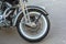 Chopper motorcycle forward tyre wheel. Retro style