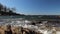 Choppy waves in Atlantic ocean crashing onto beach in Gloucester