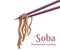 Chopsticks are holding soba isolated on a white background. Vector illustration of japanese food