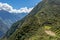 Choquequirao ancient archaeological complex that towers above the Apurimac River canyon and rests atop a flattened hill