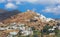 Chora - The hill with the chapels in Chora town on the Ios island in the Aegean Sea