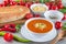 Chorba soup tomato ready-made dish served with vegetables