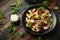 Chorizo, Penne pasta with creamy ricotta cheese and greens