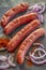 Chorizo Sausages with Paprika and Red Onion