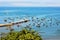 Chorrillos Peru-aerial view of beach-agua dulce-with artisanal boats in fishing port