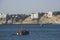 Chorrillos, view of the Pacific Ocean beach with luxury yachts and apartments on the coast in the background