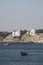 Chorrillos, view of the Pacific Ocean beach with luxury yachts and apartments on the coast in the background