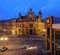 Chorzow in Poland. Historic post office edifice in the evening.