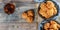 Chouquette, french choux pastry and tea on the wooden table