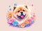 Chow Chow with colorful flower painted with watercolors on a white background.generative AI