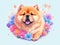 Chow Chow with colorful flower painted with watercolors on a white background.generative AI