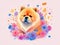 Chow Chow with colorful flower painted with watercolors on a white background.generative AI