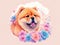 Chow Chow with colorful flower painted with watercolors on a white background.generative AI