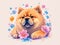 Chow Chow with colorful flower painted with watercolors on a white background.generative AI