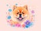 Chow Chow with colorful flower painted with watercolors on a white background.generative AI