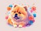 Chow Chow with colorful flower painted with watercolors on a white background.generative AI