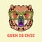 Chow chow geek. Smart glasses. Clever dog. Dog breed. Dog portrait. Vector.