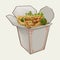 Chow mein in takeawy box illustration