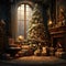 Chrismass tree and goft boxes, festive holiday Chrismass Eve background