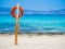 Chrissi Island, Crete, Greece. A lifebuoy on the Golden Beach, symbol of assistance, security, rescue, SOS