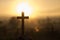 Christ Jesus cross in the sunrise colored sky background, Worship, Religious concept., Eucharist Therapy Bless God Helping