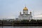 Christ Redeemer cathedral at rainy day in Moscow