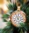 Christamas tree decoration with clocks showing five minutes left to new year with motion blur effect