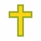 Christian art. Colorful interlocking plastic bricks, plastic construction. Cross of Jesus