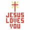 Christian art. Colorful interlocking plastic bricks, plastic construction. Jesus loves you.