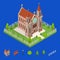 Christian Catholic Church and Elements Concept 3d Isometric View. Vector