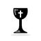 Christian chalice icon. Black icon of the Chalice with a cross. Christian fellowship concept.