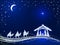 Christian Christmas on Blue Background with Birth of Jesus and S